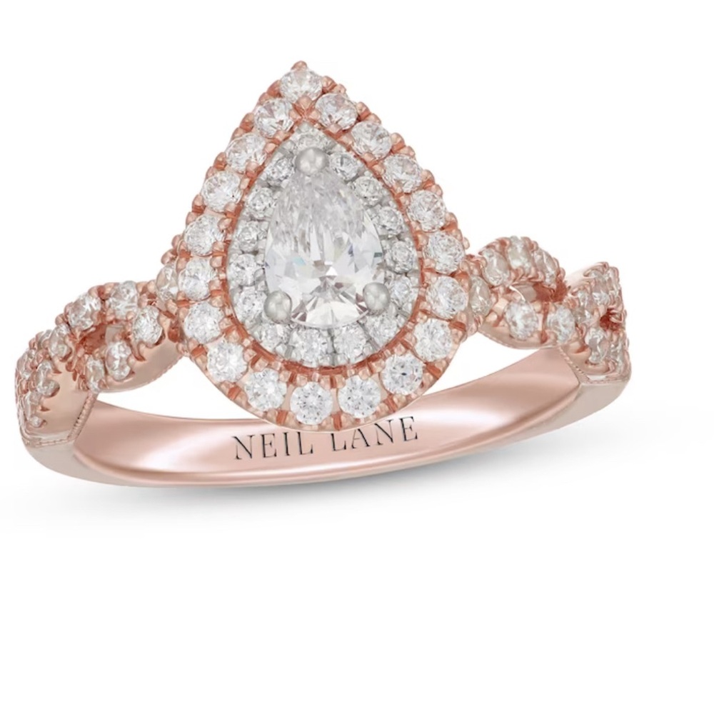 Neil Lane Pear-Shaped Diamond Double Halo Engagement Ring 1 ct tw 14K Two-Tone